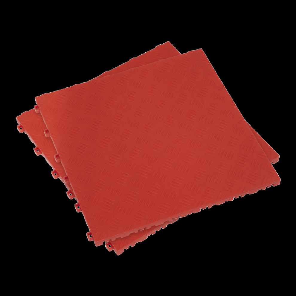 Polypropylene Floor Tile 400 x 400mm - Red Treadplate - Pack of 9