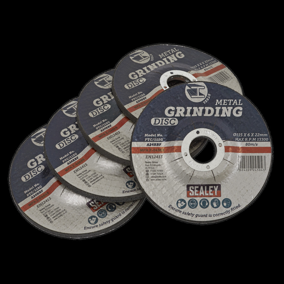 Sealey Grinding Disc Ø115 X 6Mm Ø22mm Bore - Pack Of 5