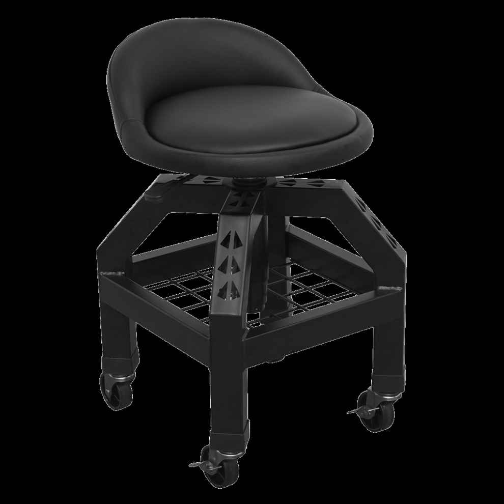 Sealey Creeper Stool Pneumatic With Adjustable Height Swivel Seat & Back Rest Black