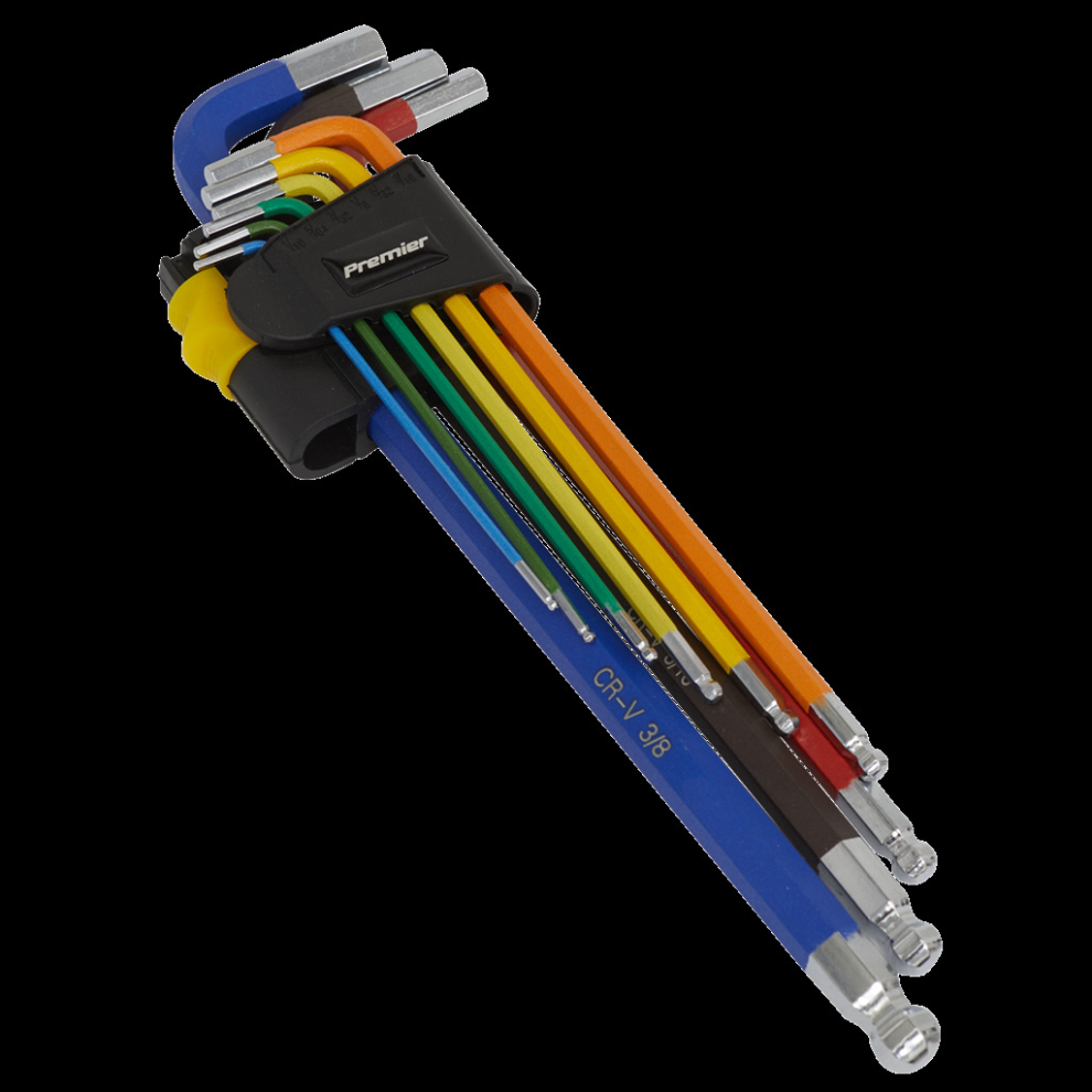 Sealey Ball-End Hex Key Set Extra-Long 9Pc Colour-Coded Imperial