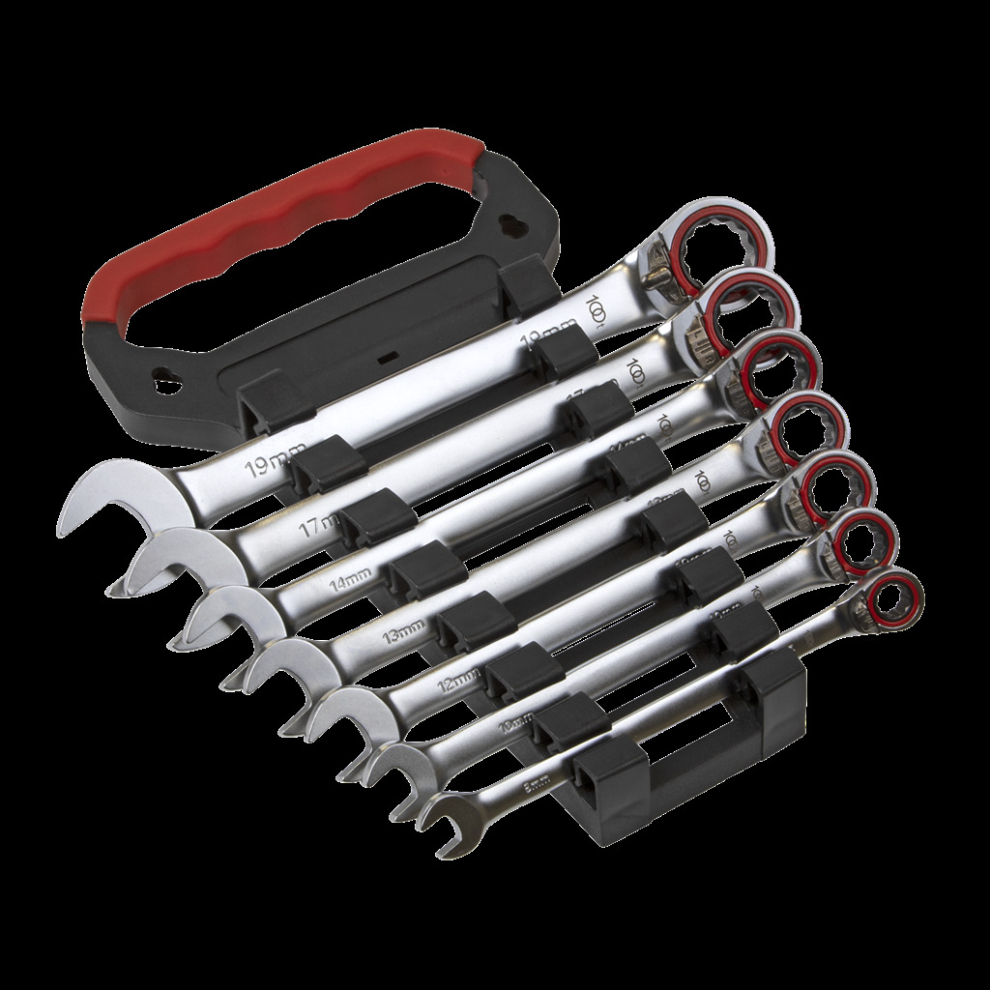Sealey Reversible Ratchet Combination Spanner Set 7Pc Metric Platinum Series