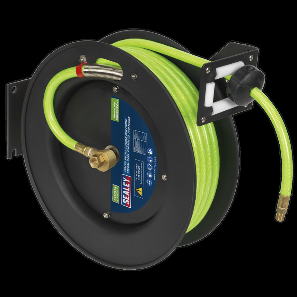 Retractable Air Hose Metal Reel 15m Ø10mm ID High-Visibility TPR Hose