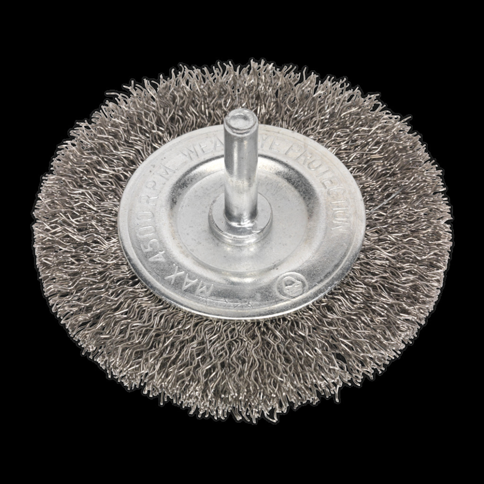 Crimped Flat Wire Brush Stainless Steel 75mm with 6mm Shaft