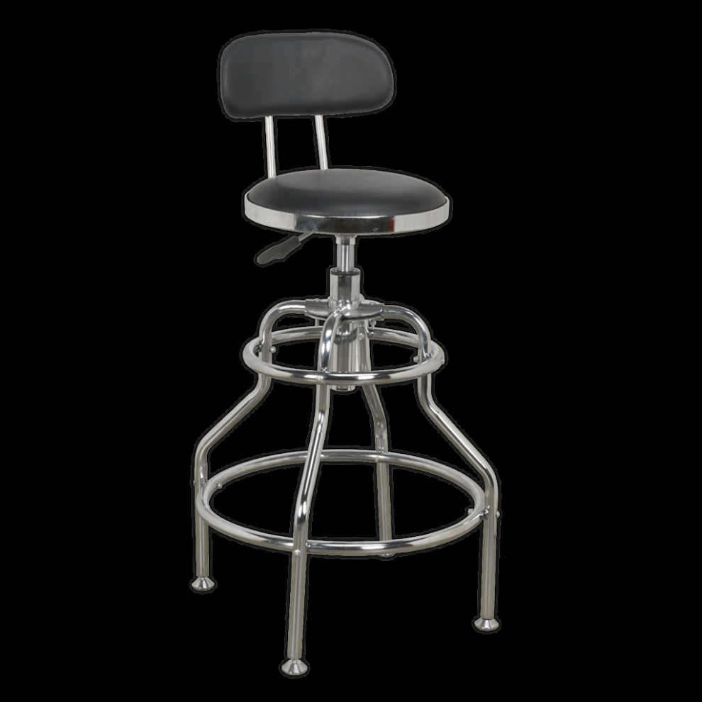 Sealey Workshop Stool Pneumatic With Adjustable Height Swivel Seat & Back Rest