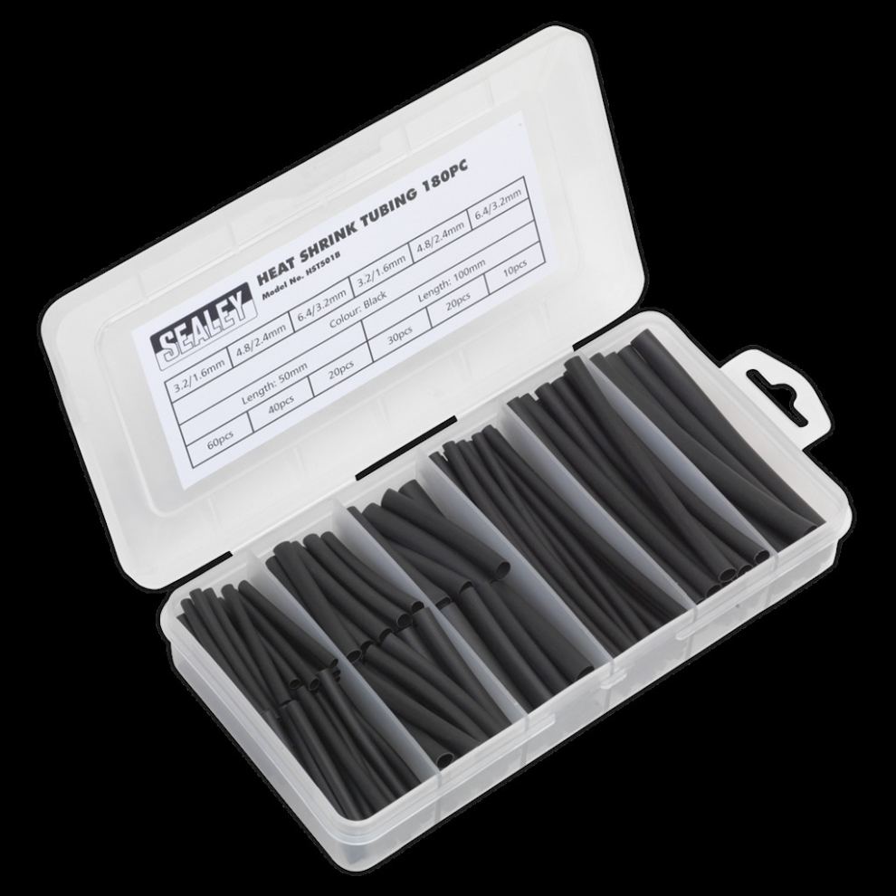 Sealey Heat Shrink Tubing Assortment 180Pc 50 & 100Mm Black