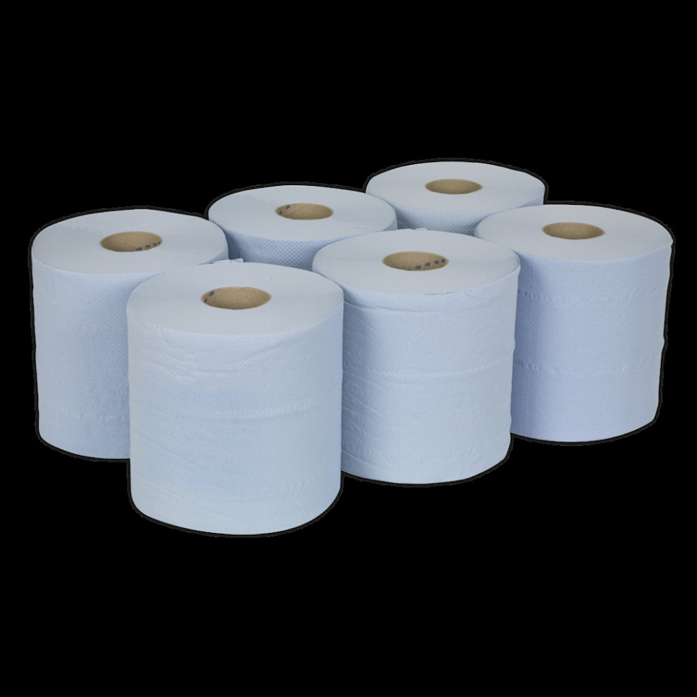 Sealey Paper Roll Blue 2-Ply Embossed 150M Pack Of 6