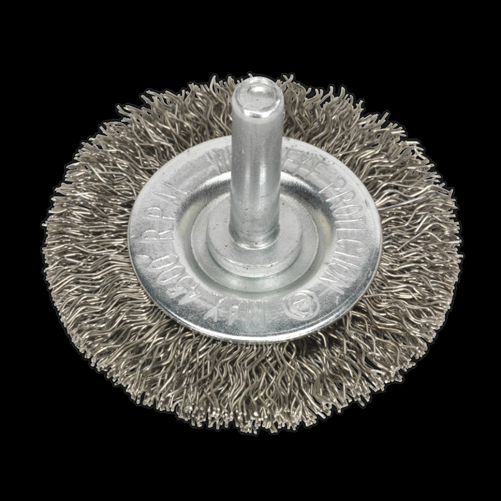 Crimped Flat Wire Brush Stainless Steel Ø50mm Ø6mm Shaft