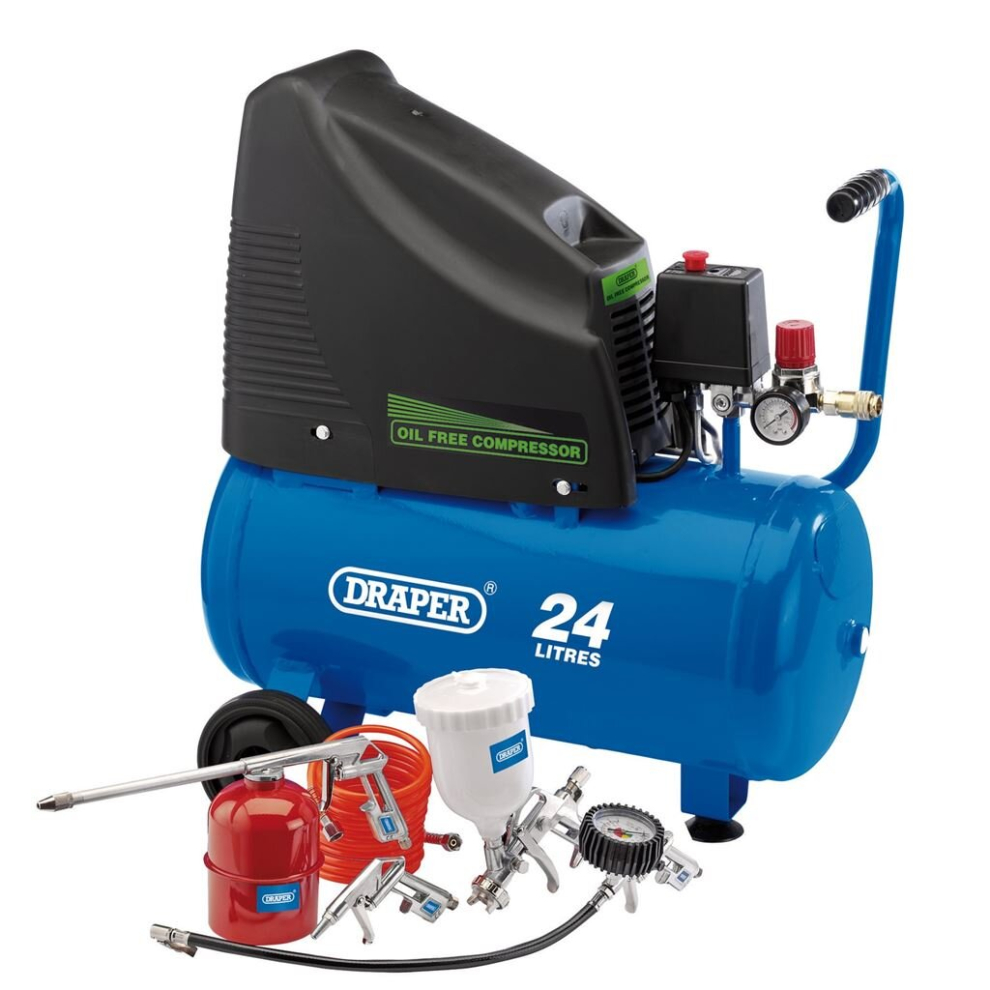 230V Oil-Free Compressor and Air Tool Kit, 24L