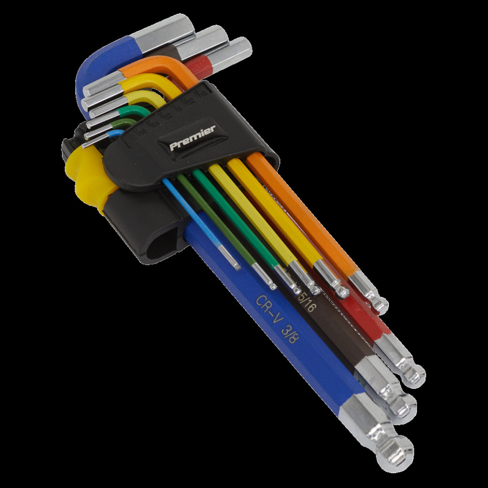 Sealey Ball-End Hex Key Set 9Pc Long Colour-Coded Imperial