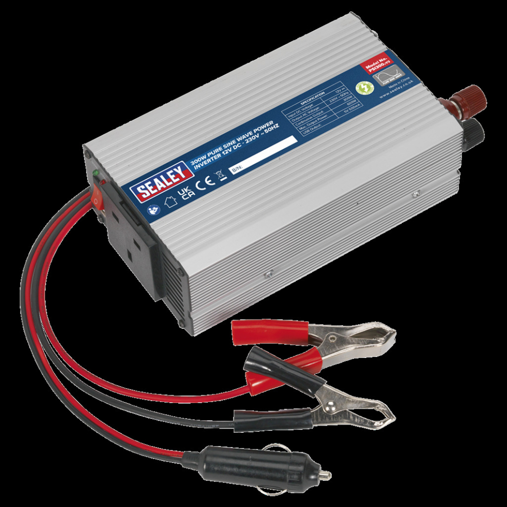 Sealey Power Inverter Pure Sine Wave 300W 12V Dc - 230V ~ 50Hz