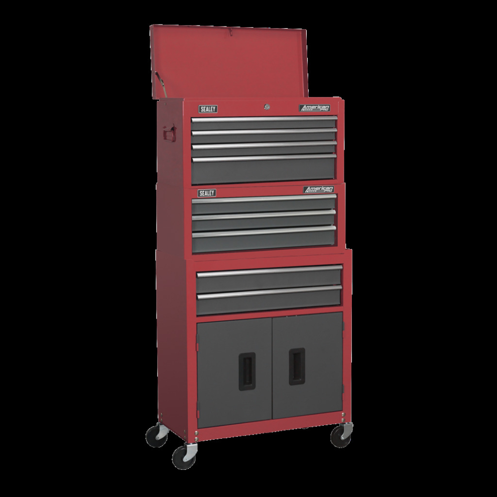 Sealey Topchest, Mid-Box & Rollcab 9 Drawer Stack - Red