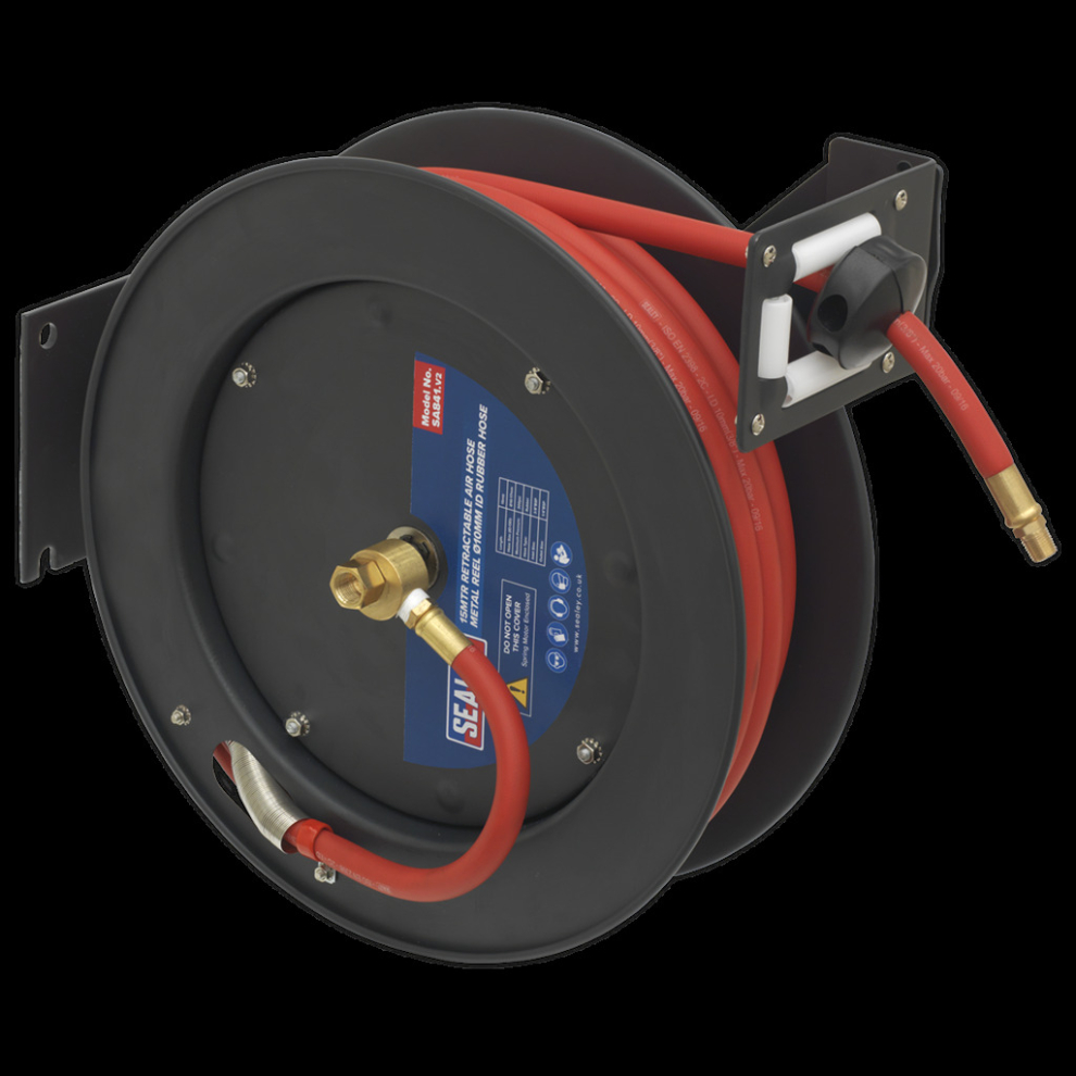 Sealey Retractable Air Hose Metal Reel 15M Ø10mm Id Rubber Hose
