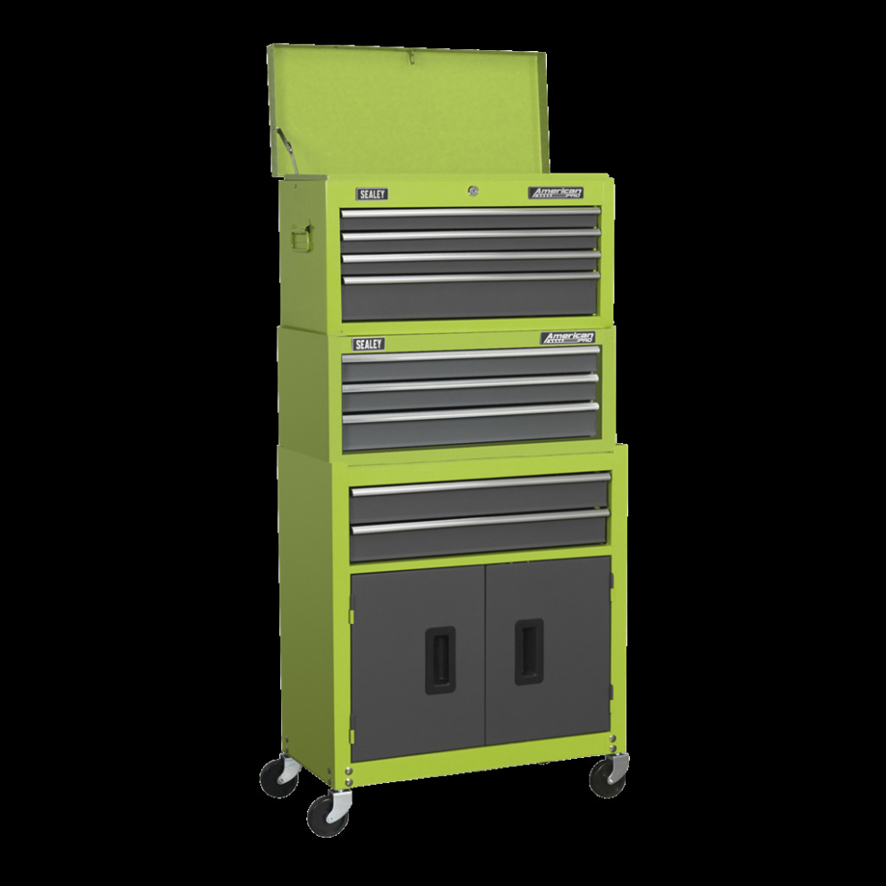 Sealey Topchest, Mid-Box & Rollcab 9 Drawer Stack - Green