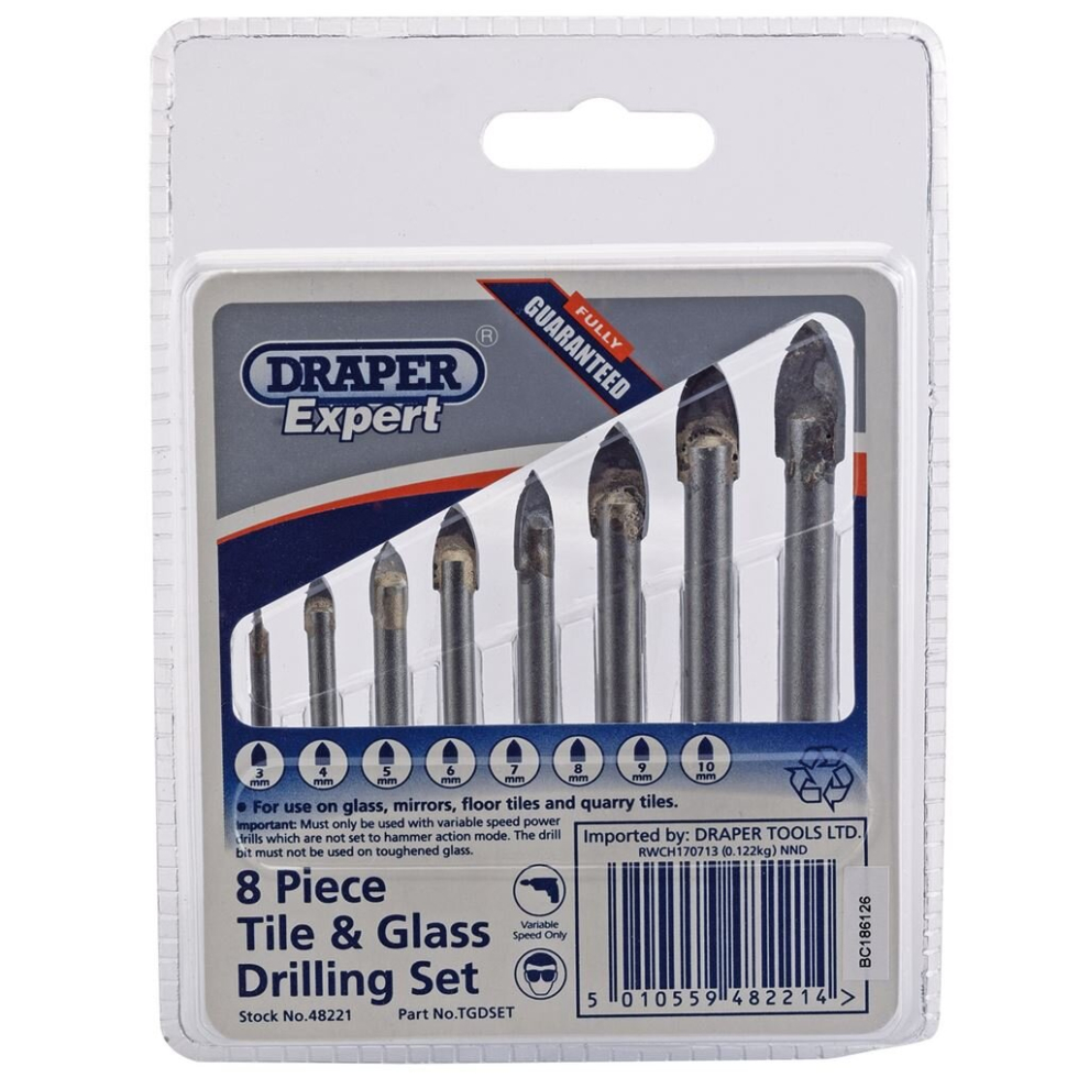 Draper Expert Tile and Glass Drill Bit Set (8 Piece)