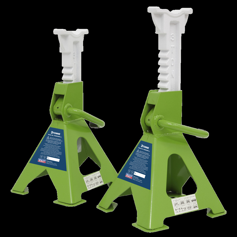 Sealey Axle Stands (Pair) 3 Tonne Capacity Per Stand Ratchet Type - Hi-Vis Green