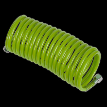 PE Coiled Air Hose 5m x Ø5mm with 1/4"BSP Unions - Green