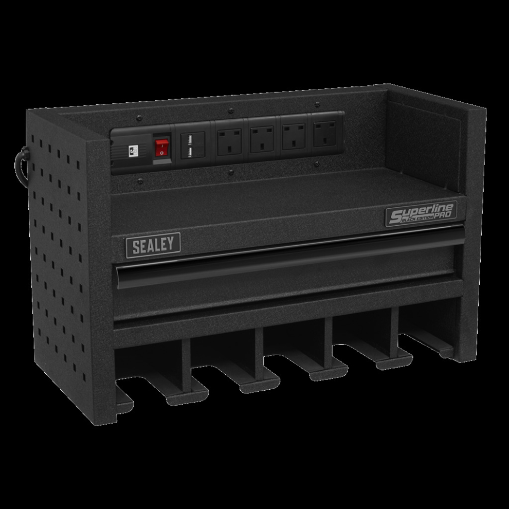 Power Tool Storage Rack with Drawer & Power Strip