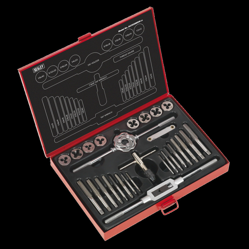 Sealey Tap & Die Set 28Pc Split Dies Imperial Bsw