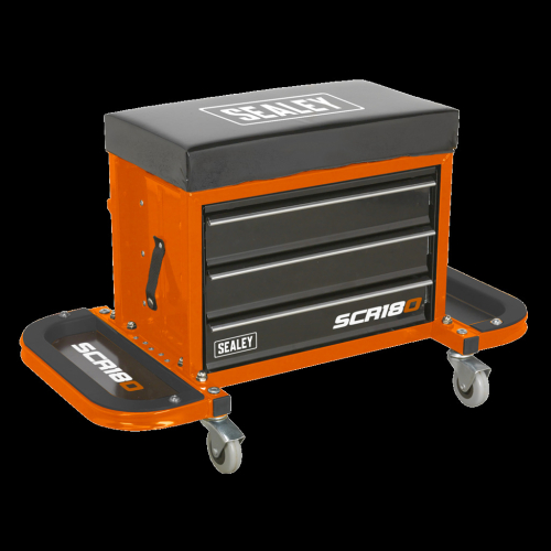 Sealey Mechanic's Utility Seat & Toolbox - Orange