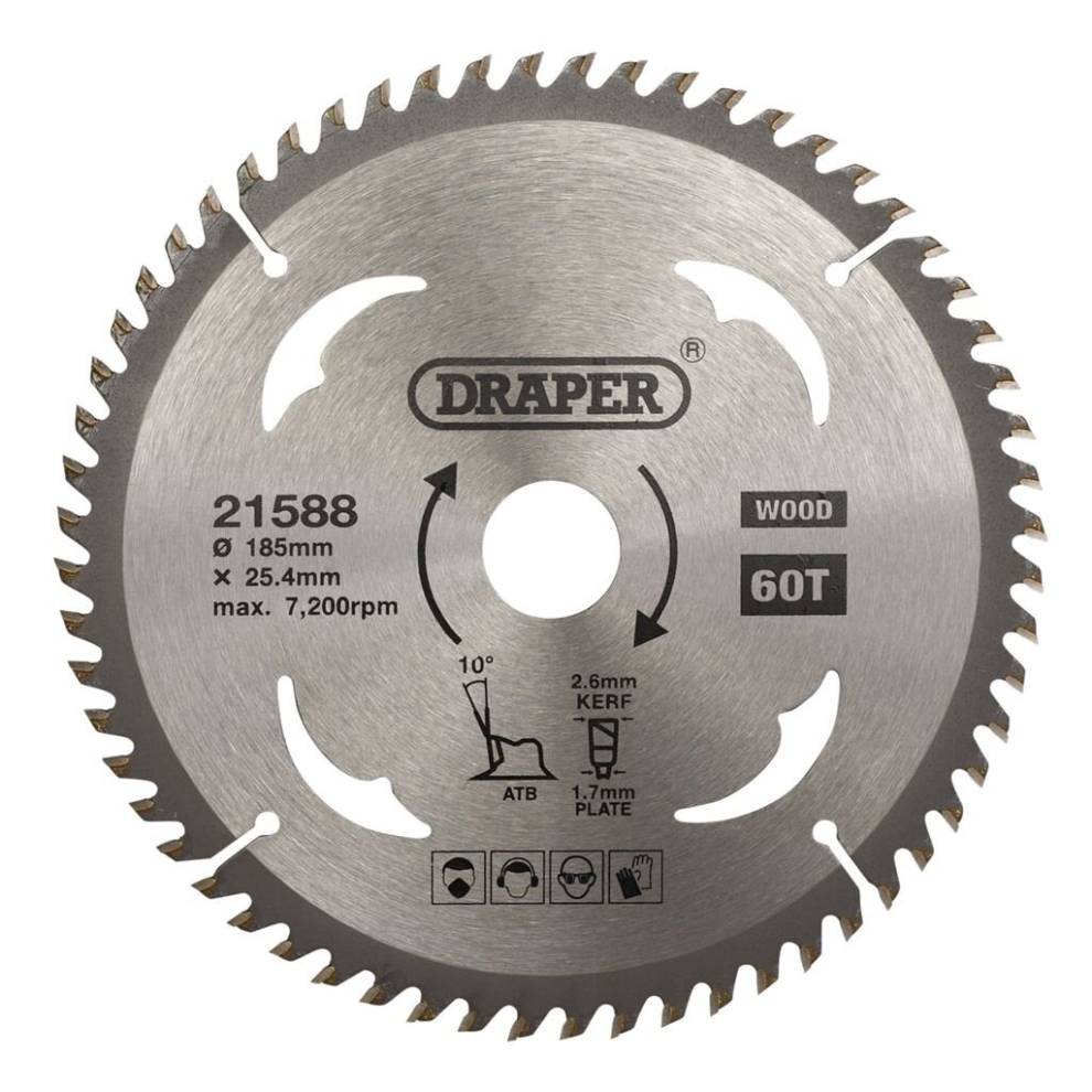 Draper Tct Circular Saw Blade For Wood, 185 X 25.4Mm, 60T