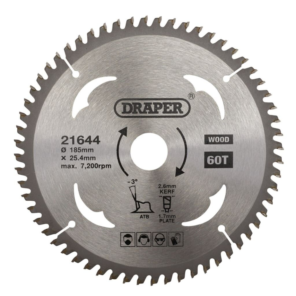Draper Tct Circular Saw Blade For Laminate & Wood, 185 X 25.4Mm, 60T