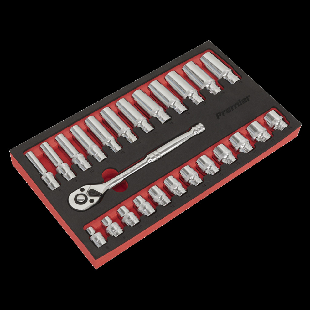 Ratchet Wrench & Socket Set 25pc 3/8"Sq Drive