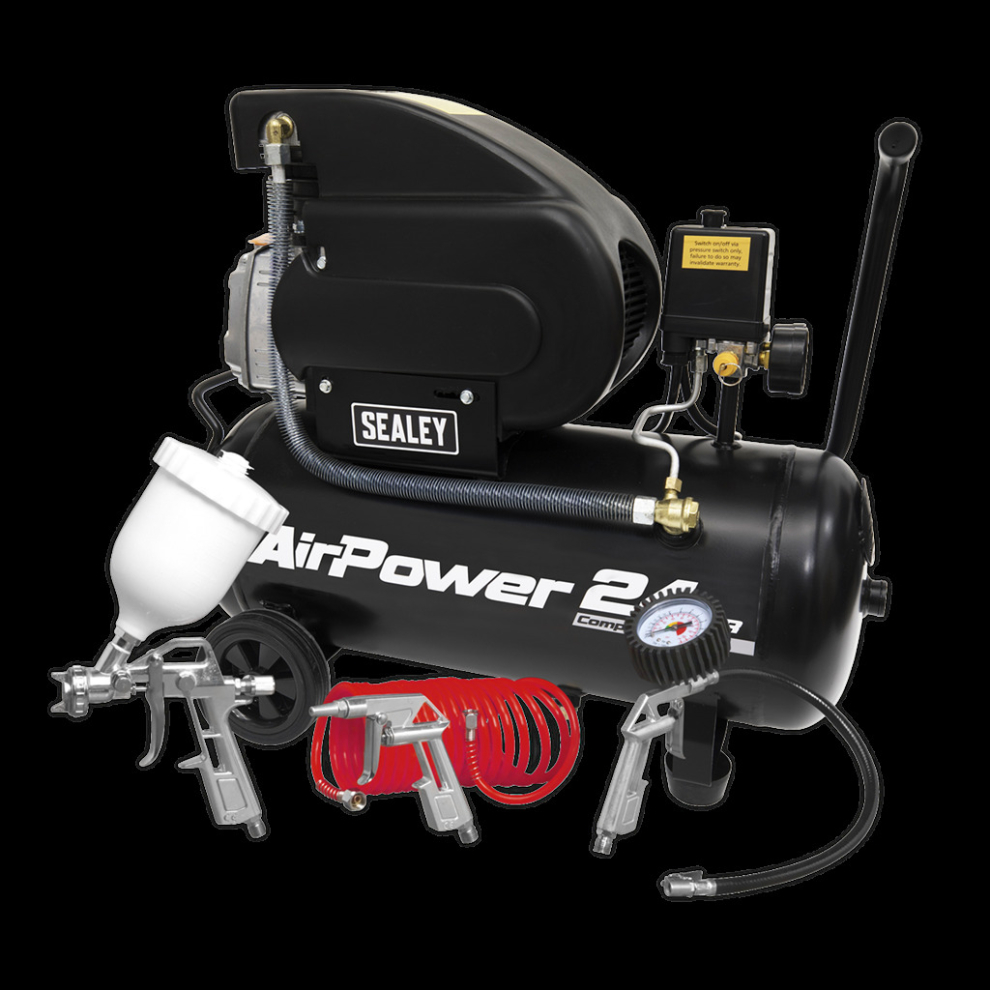 Sealey Air Compressor Direct Drive 2Hp With 4Pc Air Accessory Kit 24L