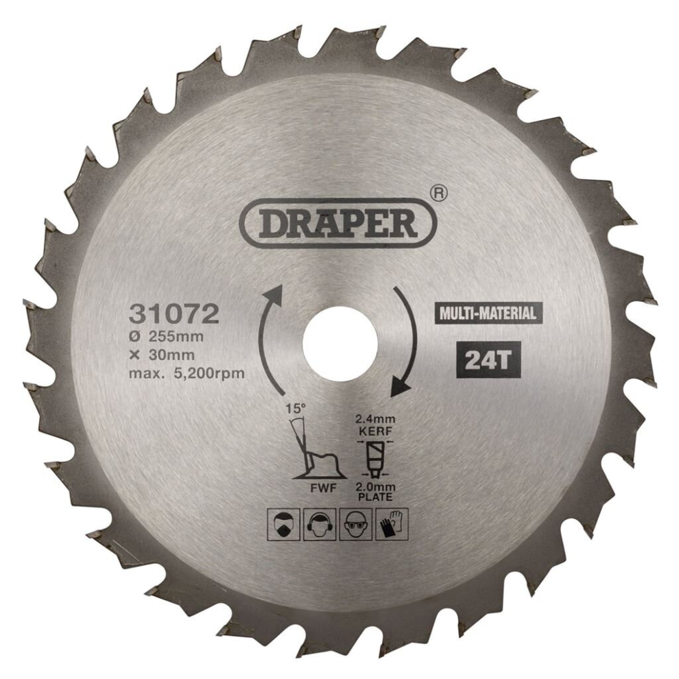 Draper Tct Multi-Purpose Circular Saw Blade, 255 X 30Mm, 24T