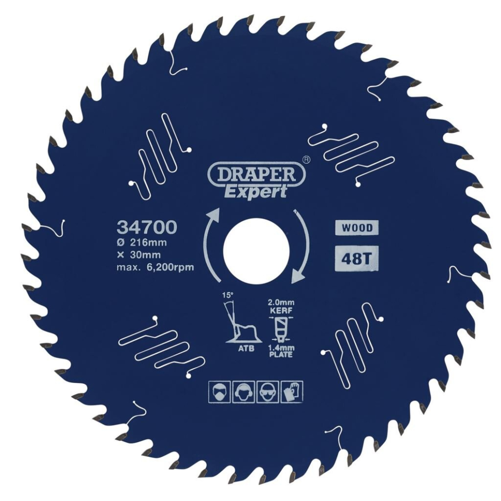 Draper Expert Tct Circular Saw Blade For Wood With Ptfe Coating, 216 X 30Mm, 48T