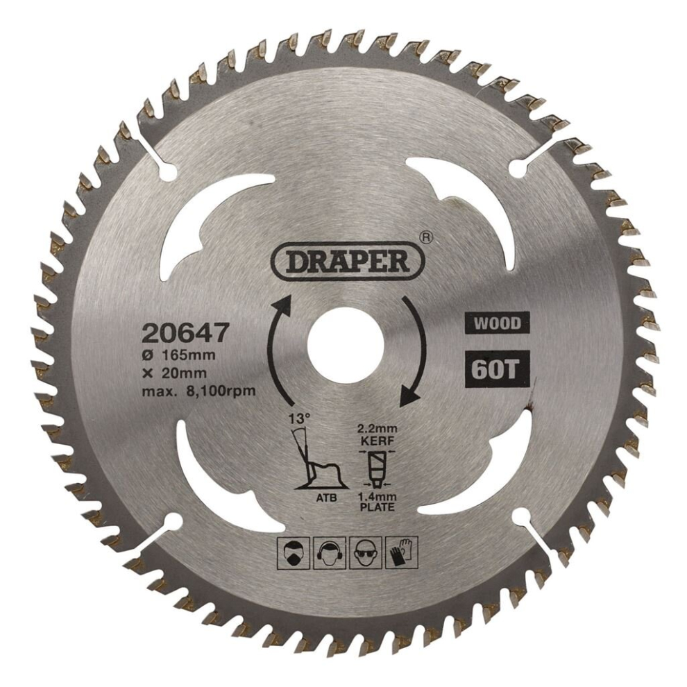 Draper Tct Circular Saw Blade For Wood, 165 X 20Mm, 60T