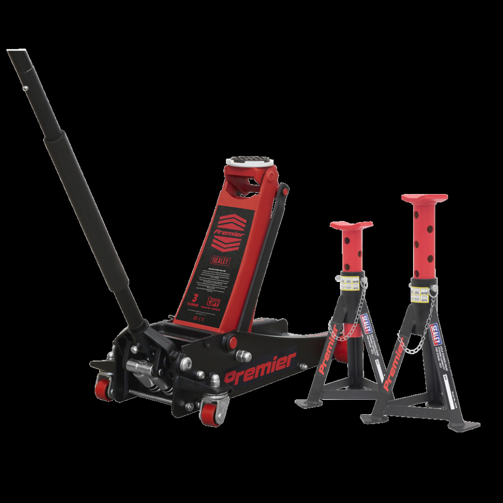 Sealey Trolley Jack 3T & Axle Stands (Pair) 3T Per Stand Combo Red