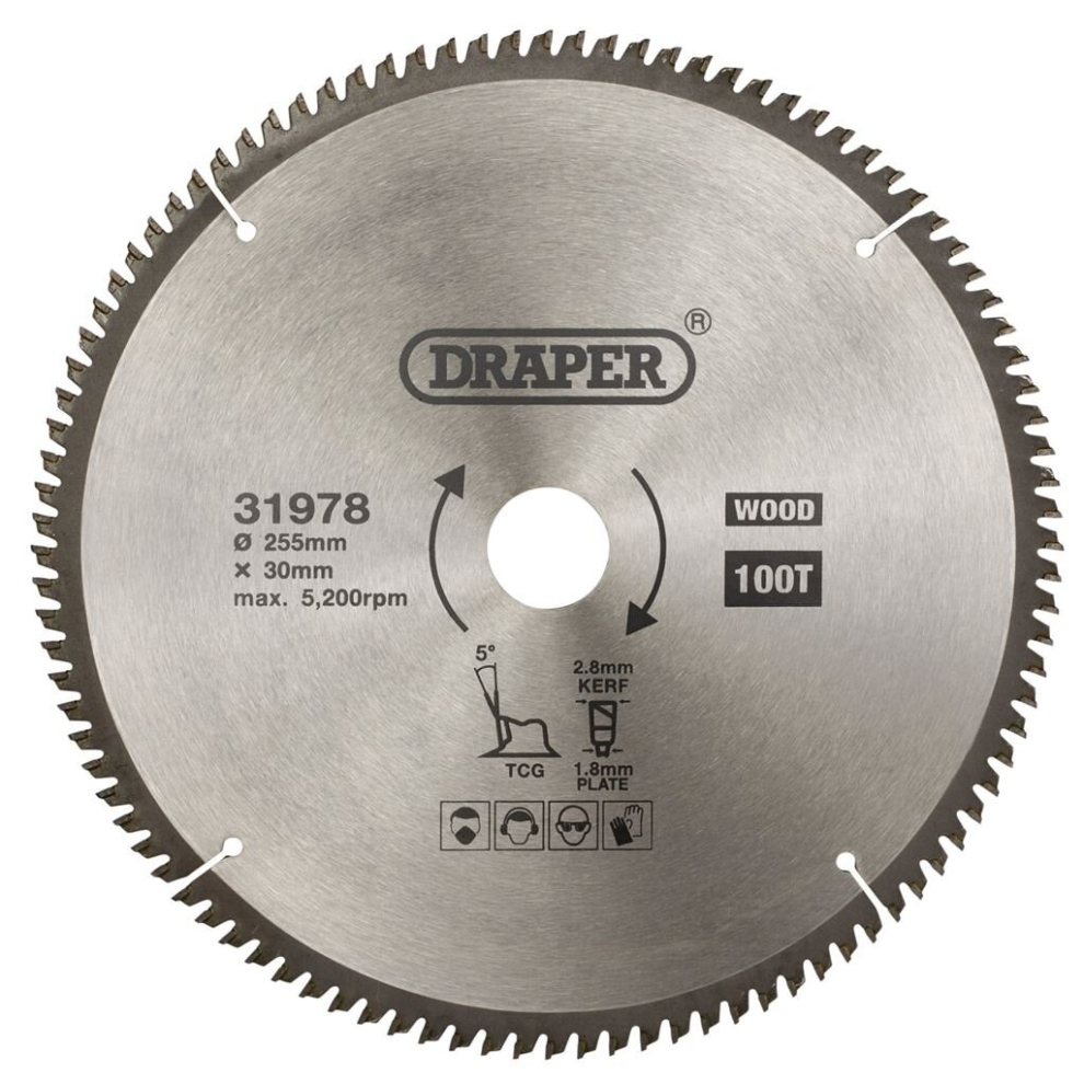 Draper Tct Triple Chip Grind Circular Saw Blade, 255 X 30Mm, 100T