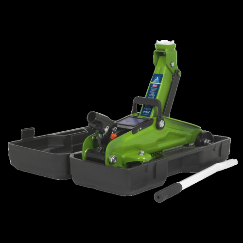 Sealey Trolley Jack 2 Tonne Hi-Vis Short Chassis with Storage Case