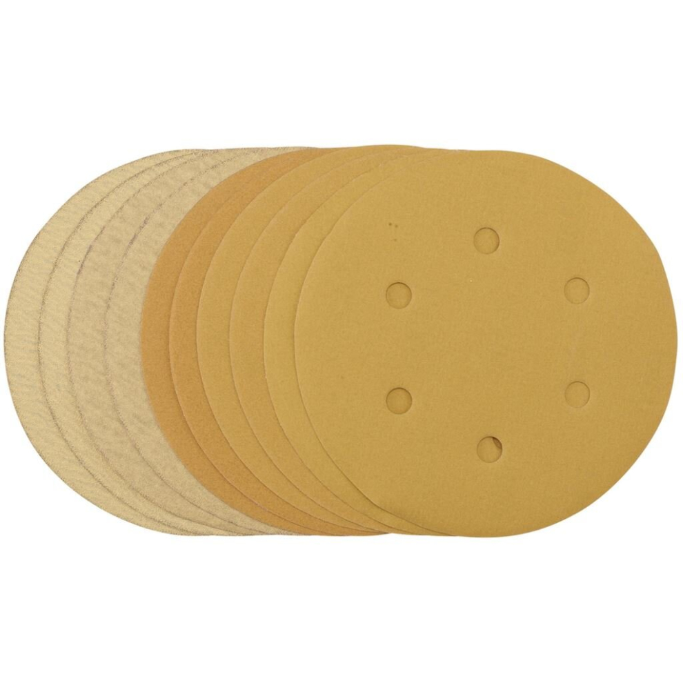 Draper Sanding Discs With Hook & Loop, 150Mm, Assorted Grit - 120G, 180G, 240G, 320G, 400G (Pack Of 10) Gold