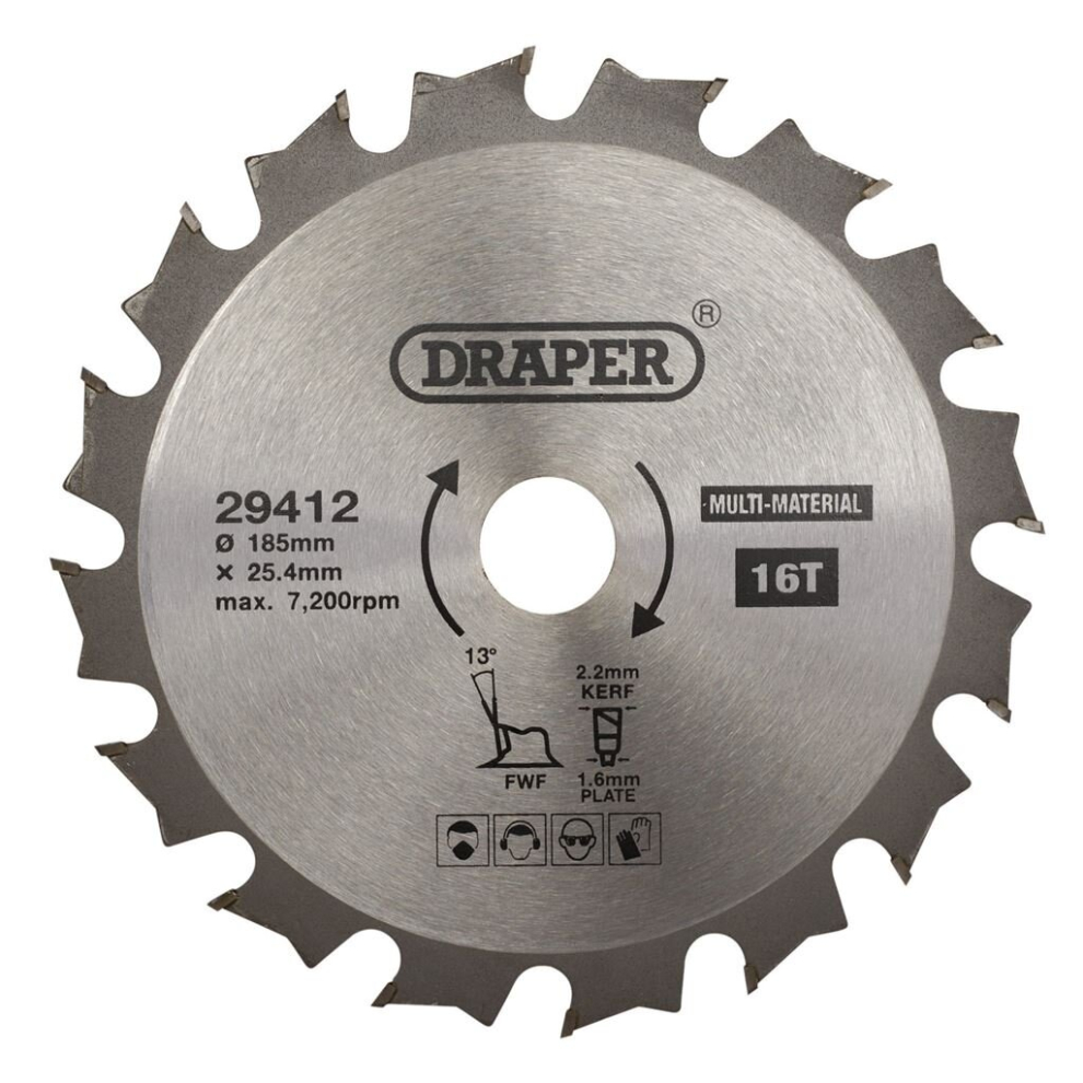 Draper Tct Multi-Purpose Circular Saw Blade, 185 X 25.4Mm, 16T