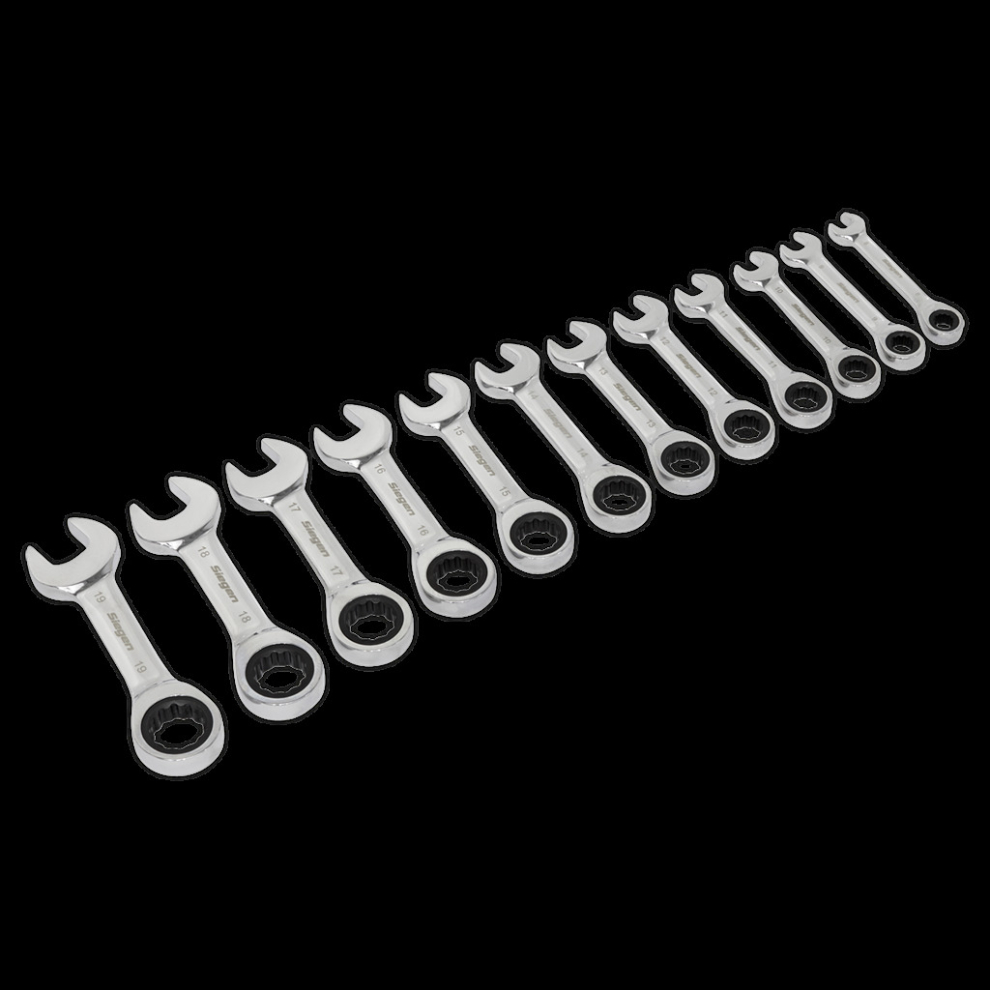 Sealey Stubby Ratchet Combination Spanner Set 12Pc Metric