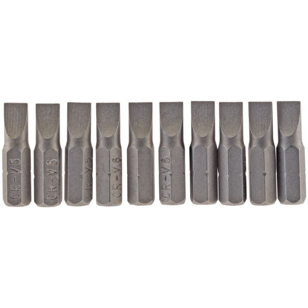 Plain Slot Insert Bit, 6mm, 1/4"" Hex, 25mm Long (Pack of 10)