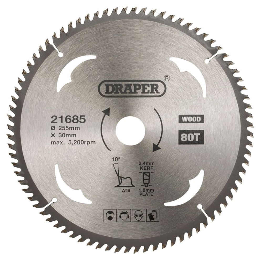 Draper Tct Circular Saw Blade For Wood, 255 X 30Mm, 80T