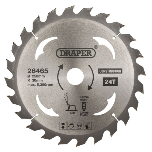 Draper TCT Construction Circular Saw Blade, 250 x 30mm, 24T