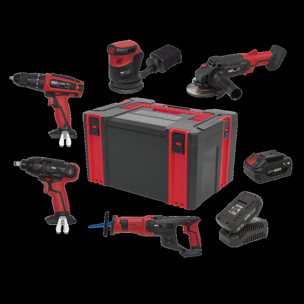 Sealey 5 X 20V Sv20 Series Cordless Tool Combo - 2 Batteries
