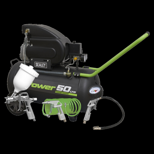 Sealey Air Compressor 50L Direct Drive 2hp with 4pc Air Accessory Kit