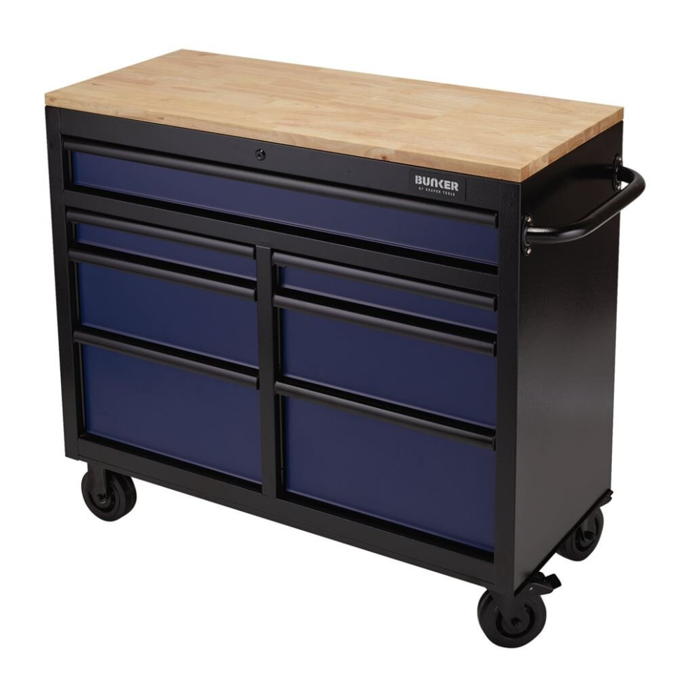 BUNKER® Workbench Roller Tool Cabinet, 7 Drawer, 41"", Blue