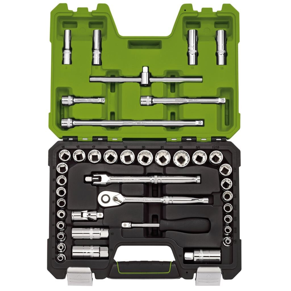 Draper Expert MM/AF Combined Socket Set, 3/8"" Sq. Dr., Green (41 Piece)