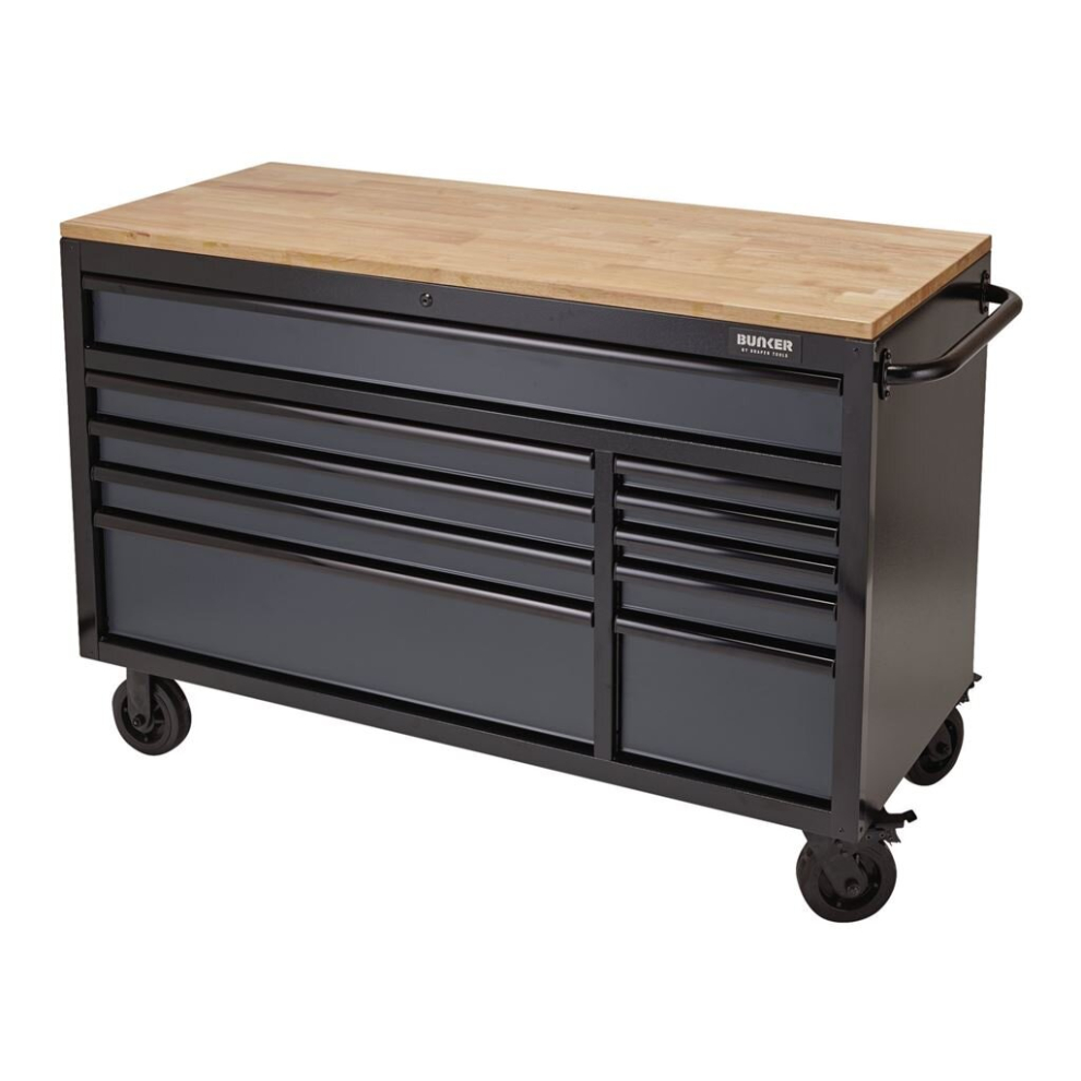 BUNKER® Workbench Roller Tool Cabinet, 10 Drawer, 56"", Grey
