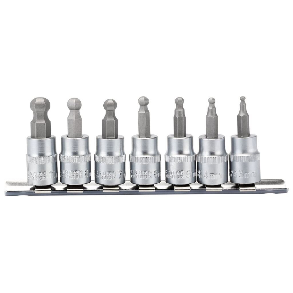 Ball-end Hex. Socket Bit Set, 3/8"" Sq. Dr., 48mm (7 Piece)