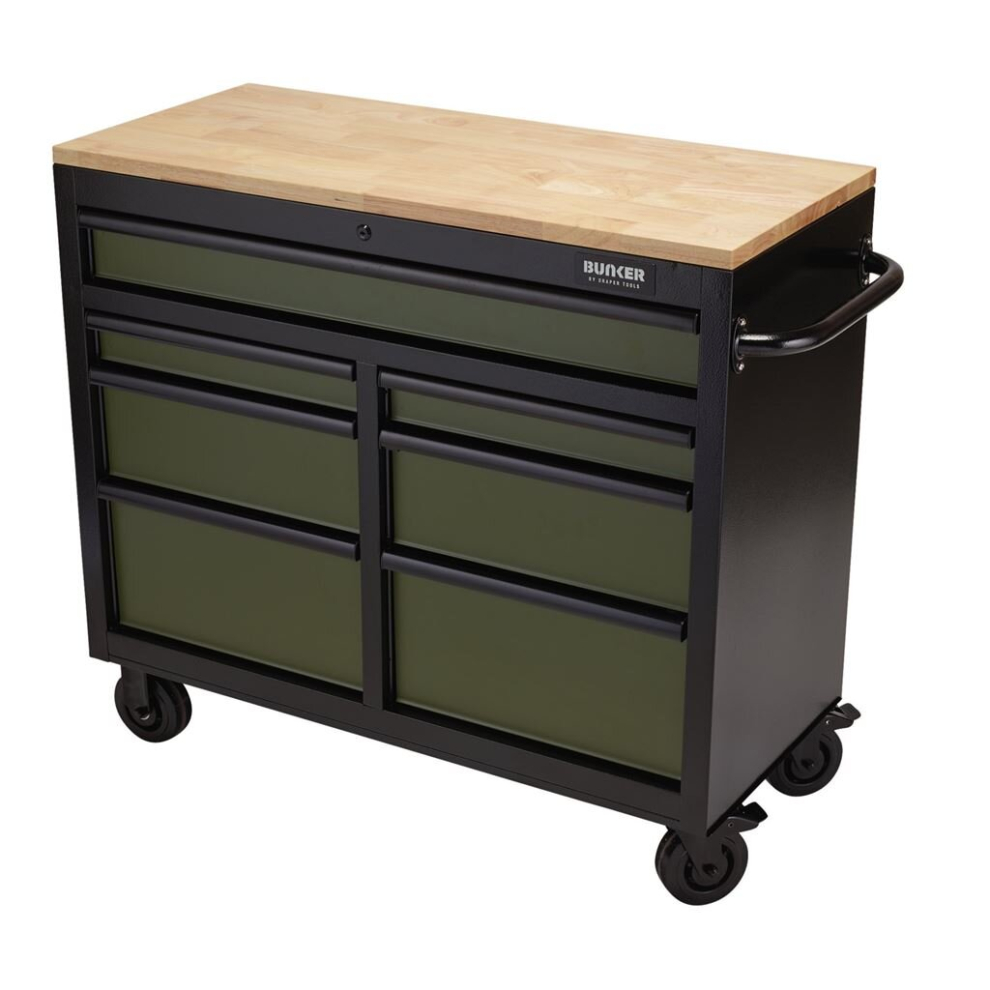 BUNKER® Workbench Roller Tool Cabinet, 7 Drawer, 41"", Green