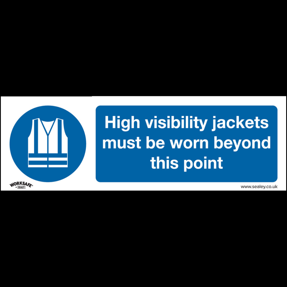 Sealey Mandatory Safety Sign - High Visibility Jackets Must Be Worn Beyond This Point - Self-Adhesive Vinyl - Pack Of 10