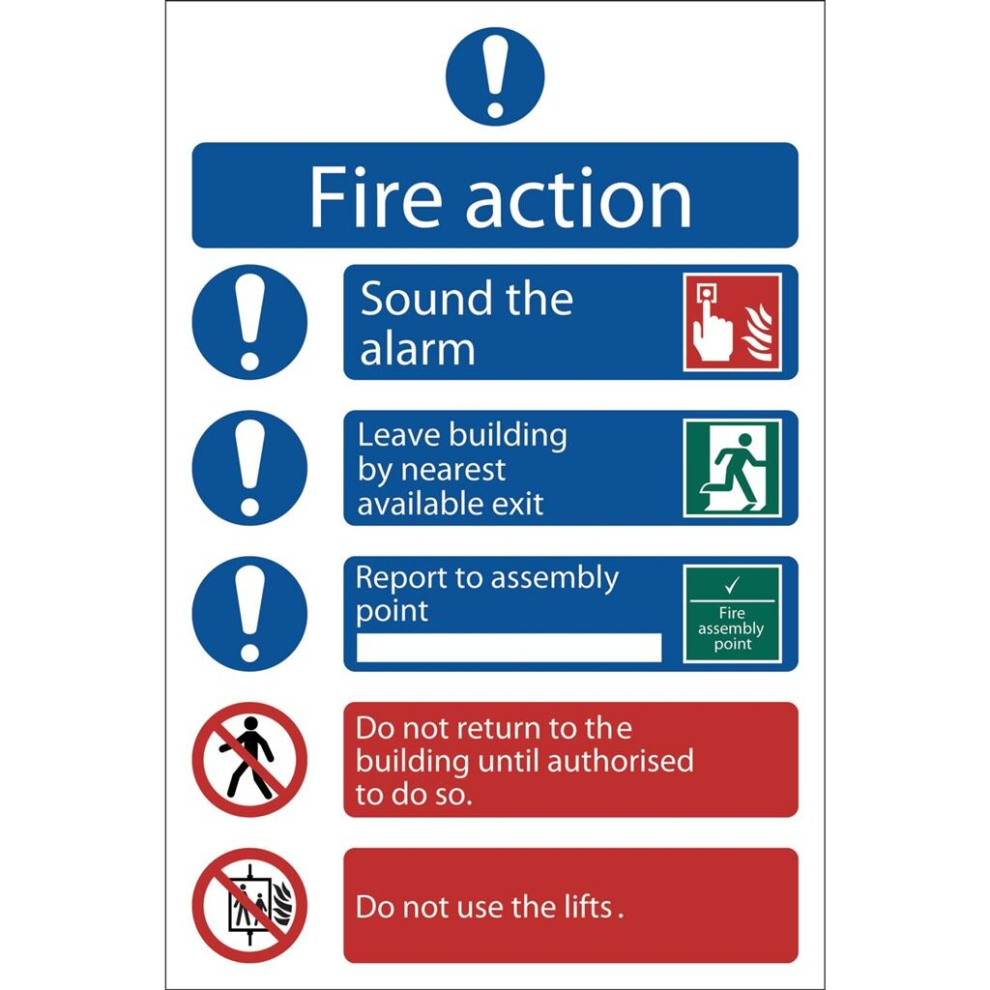 Fire Action Procedure' Mandatory Sign, 200 x 300mm, Design 2