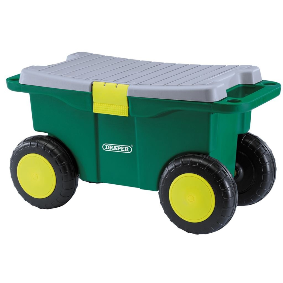 Draper Tools Garden Wheeled Tool Cart and Seat Trolley Storage Box Green 60852
