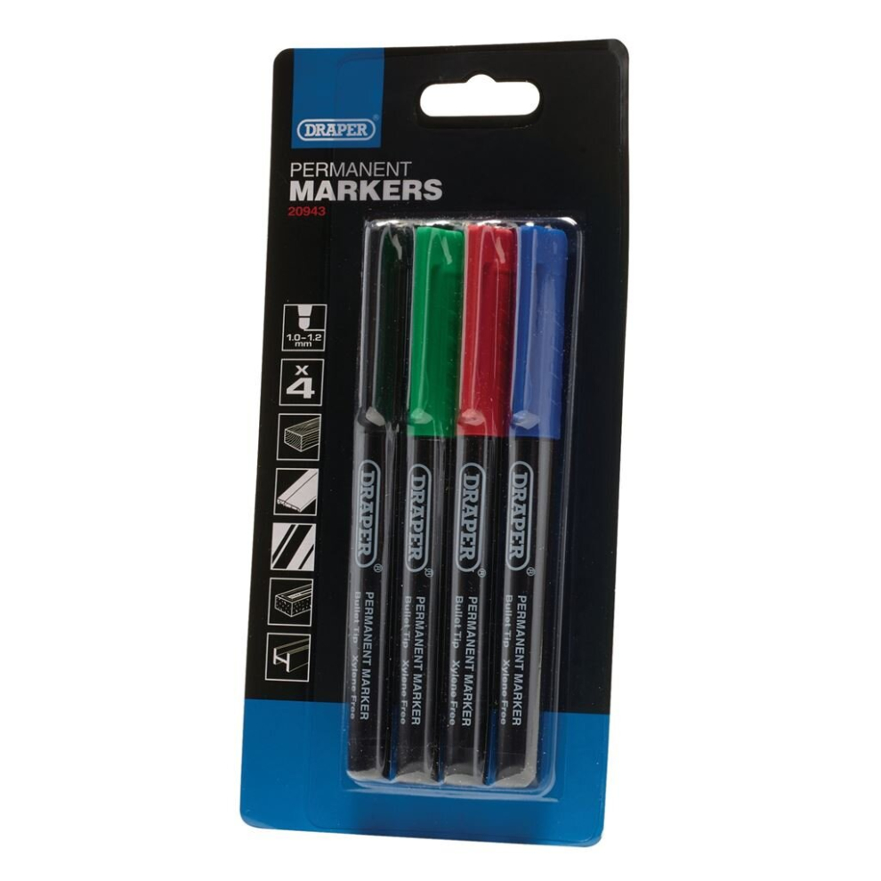 Marker Pens, Multicoloured (Pack of 4)